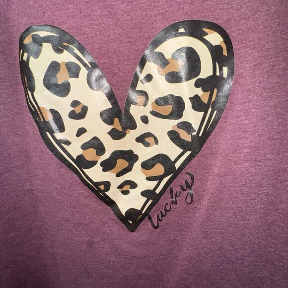 Shein 2XL Purple Leopard Print Heart Graphic Tee - Picture 2 of 4